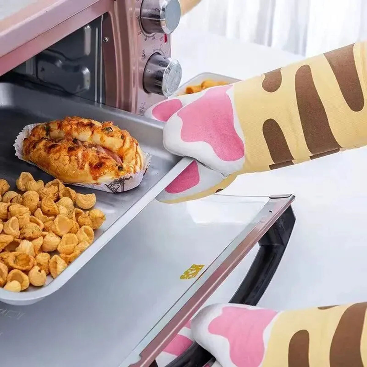Kitchen Baking Gloves - Microwave Long Cotton Gloves Cute Cat