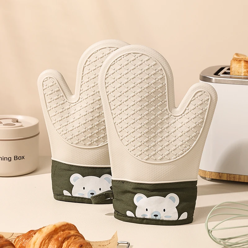 Kitchen Baking Gloves - Silicone Heat Insulation Gloves Thickened, Non-Slip,