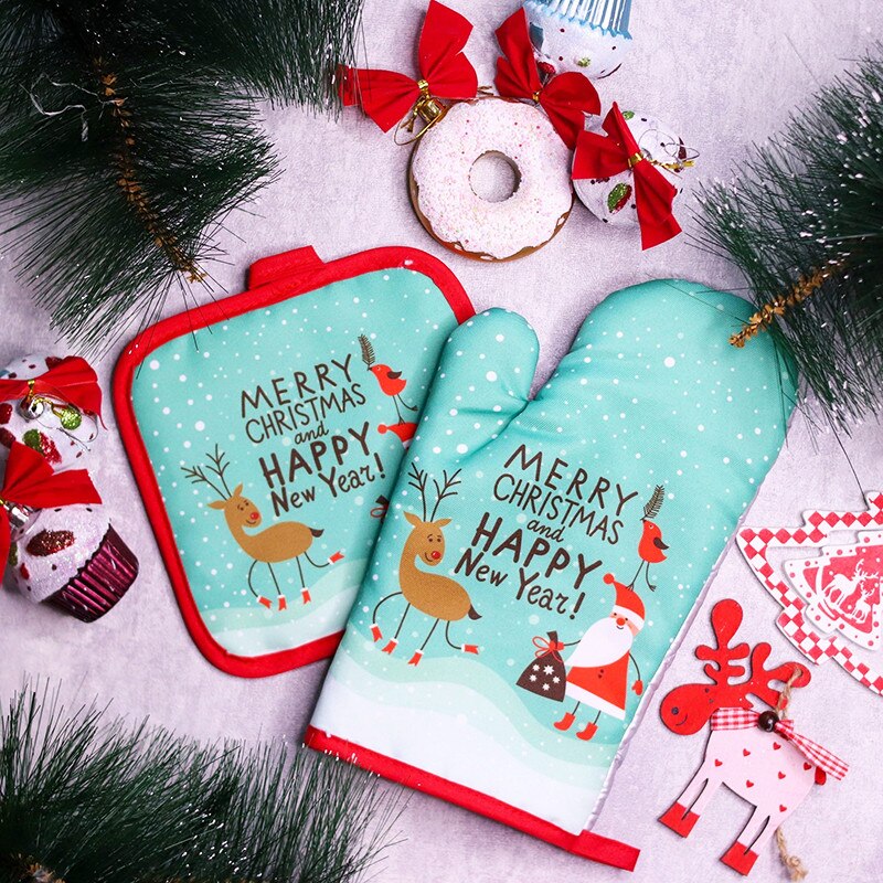 2pcs/set Christmas Oven Mitts  - огляд і ціна Kitchen Baking Gloves